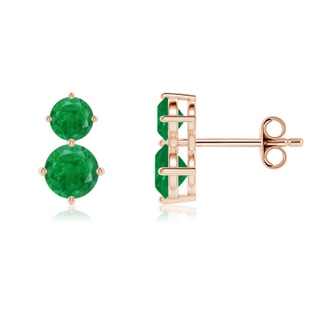 5mm AA Round Emerald Two Stone Stud Earrings in Rose Gold