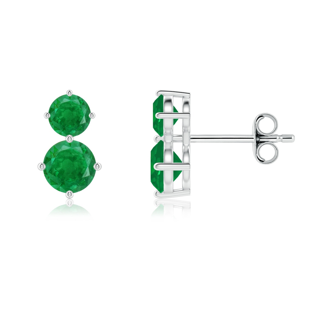 5mm AA Round Emerald Two Stone Stud Earrings in White Gold