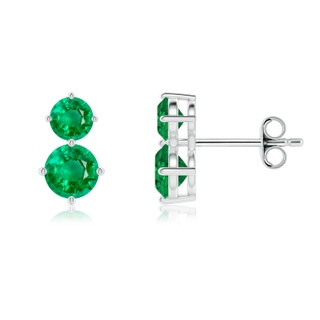 5mm AAA Round Emerald Two Stone Stud Earrings in P950 Platinum