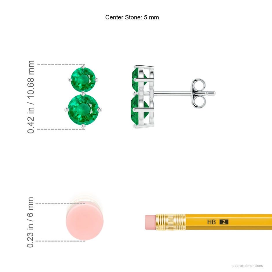 5mm AAA Round Emerald Two Stone Stud Earrings in White Gold ruler