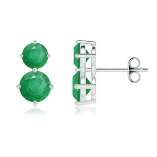 6mm A Round Emerald Two Stone Stud Earrings in P950 Platinum