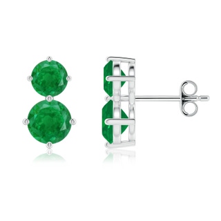 6mm AA Round Emerald Two Stone Stud Earrings in P950 Platinum