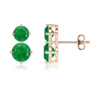 6mm AA Round Emerald Two Stone Stud Earrings in Rose Gold