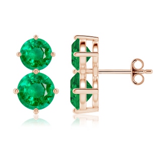 7mm AAA Round Emerald Two Stone Stud Earrings in Rose Gold