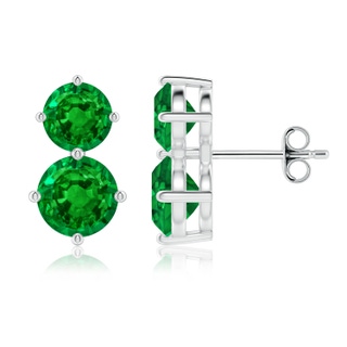 7mm AAAA Round Emerald Two Stone Stud Earrings in P950 Platinum