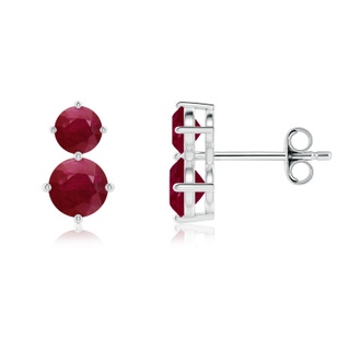 5mm A Round Ruby Two Stone Stud Earrings in P950 Platinum