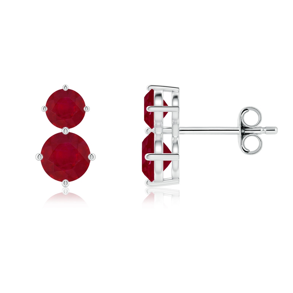 5mm AA Round Ruby Two Stone Stud Earrings in White Gold