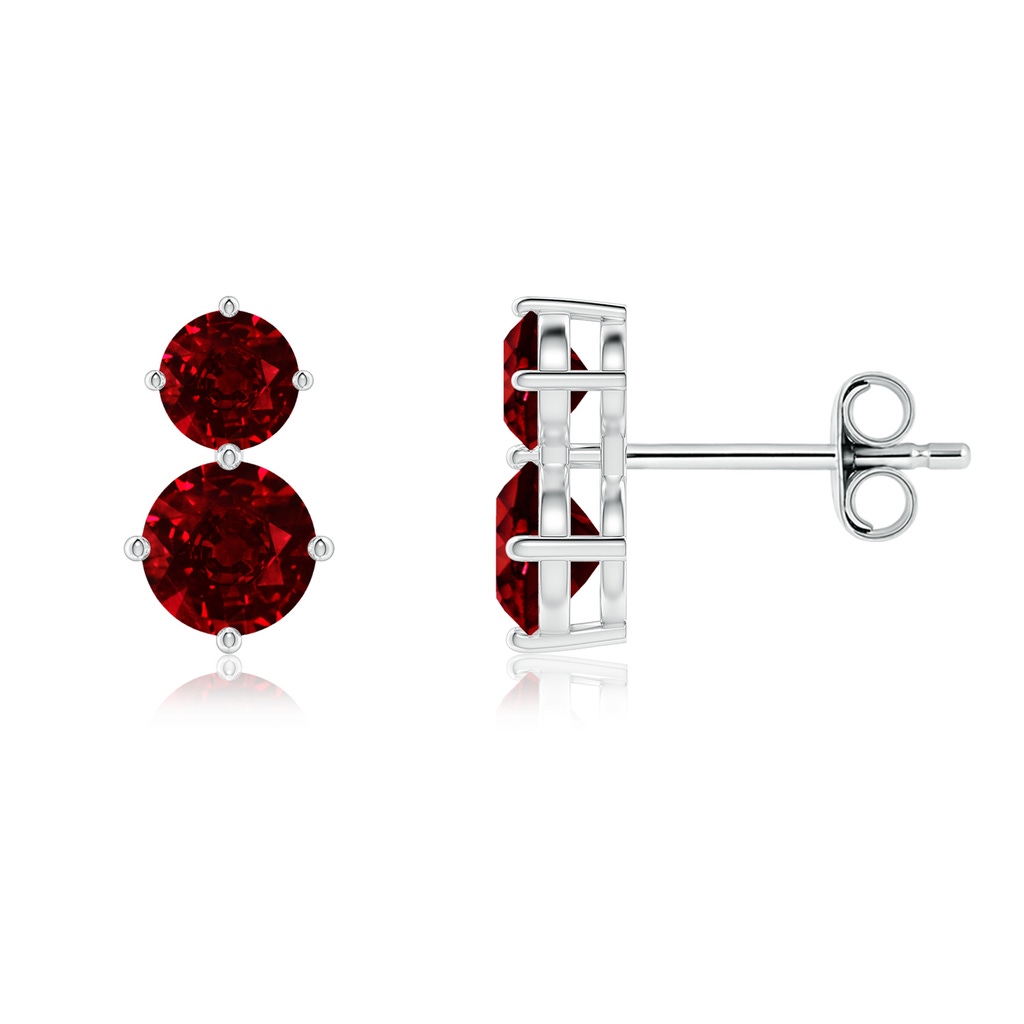 5mm AAAA Round Ruby Two Stone Stud Earrings in P950 Platinum