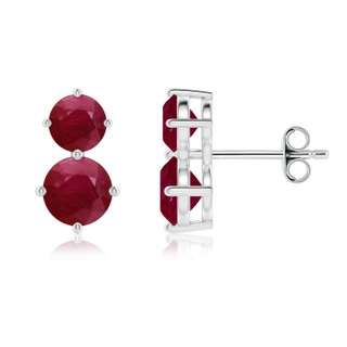 6mm A Round Ruby Two Stone Stud Earrings in P950 Platinum