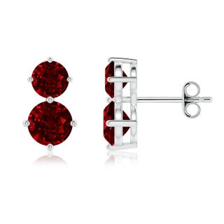 6mm AAAA Round Ruby Two Stone Stud Earrings in P950 Platinum