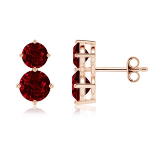 6mm AAAA Round Ruby Two Stone Stud Earrings in Rose Gold