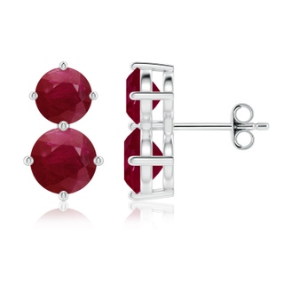 7mm A Round Ruby Two Stone Stud Earrings in P950 Platinum