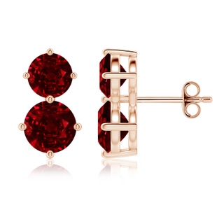 7mm AAAA Round Ruby Two Stone Stud Earrings in 10K Rose Gold