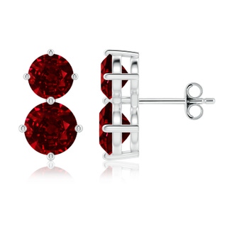 7mm AAAA Round Ruby Two Stone Stud Earrings in P950 Platinum