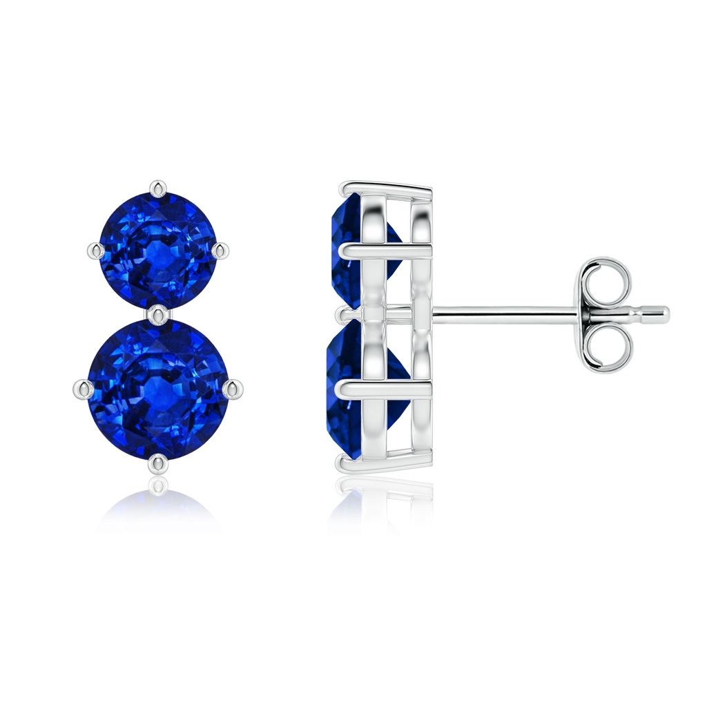 6mm Lab-Grown Round Blue Sapphire Two Stone Stud Earrings in White Gold