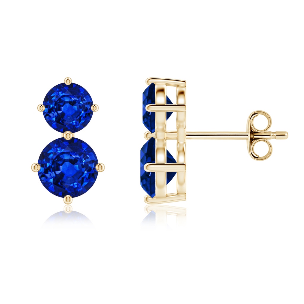 6mm Lab-Grown Round Blue Sapphire Two Stone Stud Earrings in Yellow Gold