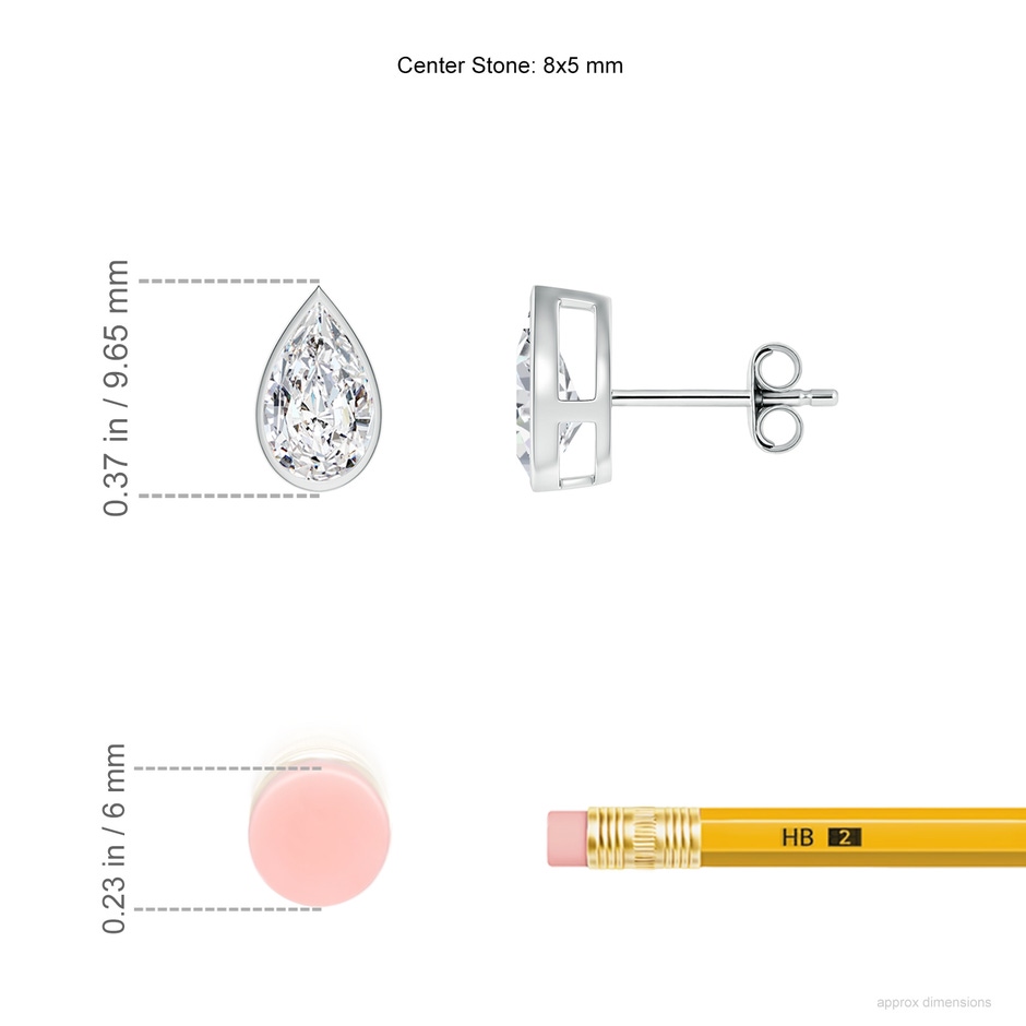 8x5mm HSI2 Bezel-Set Pear Diamond Solitaire Stud Earrings in White Gold ruler