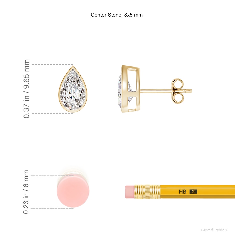 8x5mm IJI1I2 Bezel-Set Pear Diamond Solitaire Stud Earrings in Yellow Gold ruler