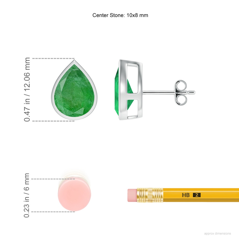 10x8mm A Bezel-Set Pear Emerald Solitaire Stud Earrings in P950 Platinum ruler