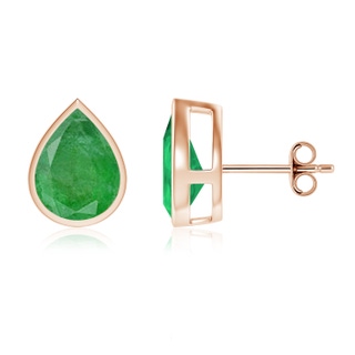 10x8mm A Bezel-Set Pear Emerald Solitaire Stud Earrings in Rose Gold