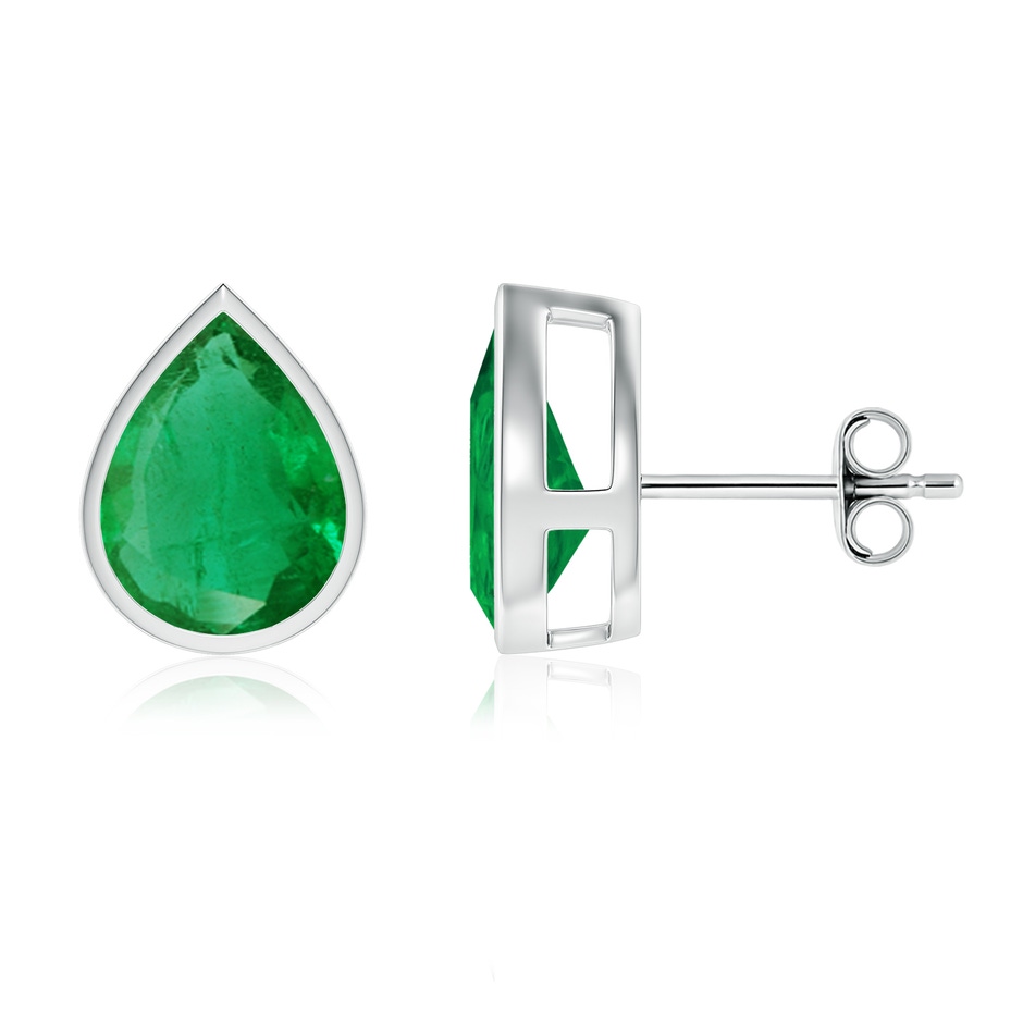 10x8mm AA Bezel-Set Pear Emerald Solitaire Stud Earrings in P950 Platinum 