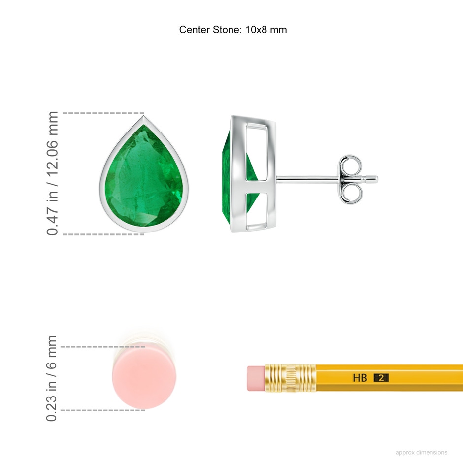 10x8mm AA Bezel-Set Pear Emerald Solitaire Stud Earrings in P950 Platinum ruler