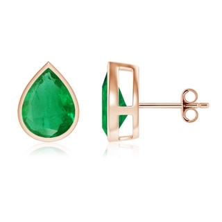 10x8mm AA Bezel-Set Pear Emerald Solitaire Stud Earrings in Rose Gold