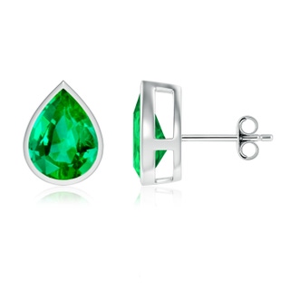 10x8mm AAA Bezel-Set Pear Emerald Solitaire Stud Earrings in P950 Platinum