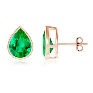 10x8mm AAA Bezel-Set Pear Emerald Solitaire Stud Earrings in Rose Gold