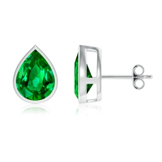 10x8mm AAAA Bezel-Set Pear Emerald Solitaire Stud Earrings in P950 Platinum