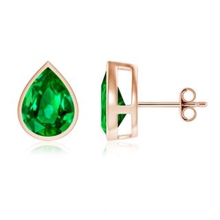 10x8mm AAAA Bezel-Set Pear Emerald Solitaire Stud Earrings in Rose Gold