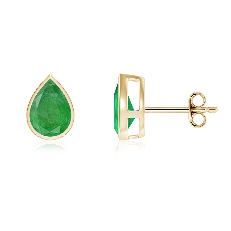8x6mm A Bezel-Set Pear Emerald Solitaire Stud Earrings in Yellow Gold 