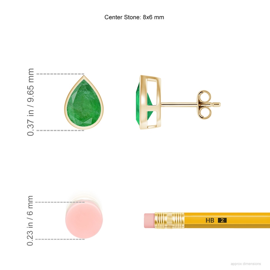 8x6mm A Bezel-Set Pear Emerald Solitaire Stud Earrings in Yellow Gold ruler