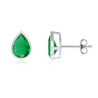 8x6mm AA Bezel-Set Pear Emerald Solitaire Stud Earrings in P950 Platinum