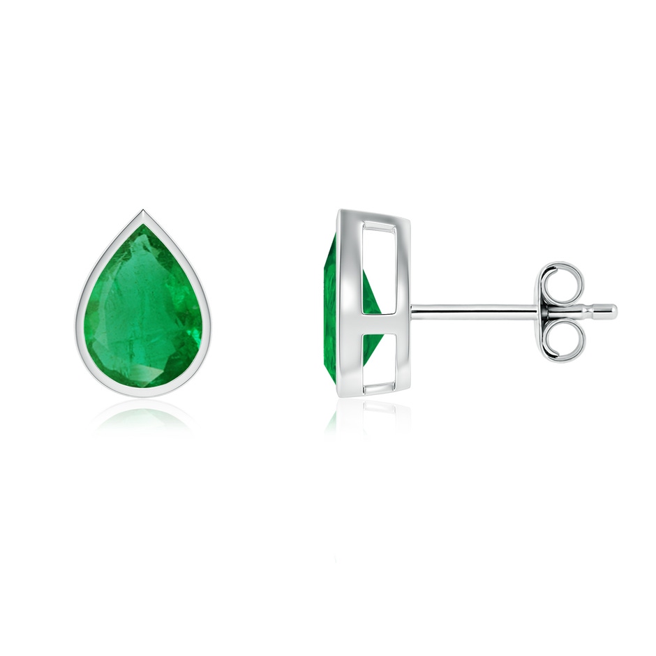 8x6mm AA Bezel-Set Pear Emerald Solitaire Stud Earrings in P950 Platinum 