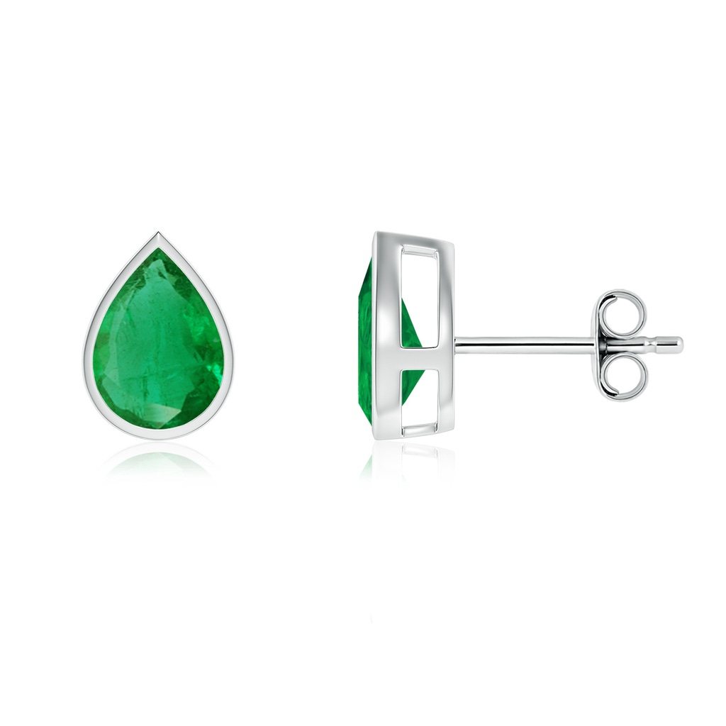8x6mm AA Bezel-Set Pear Emerald Solitaire Stud Earrings in White Gold