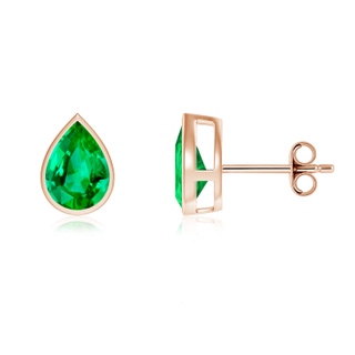 8x6mm AAA Bezel-Set Pear Emerald Solitaire Stud Earrings in Rose Gold