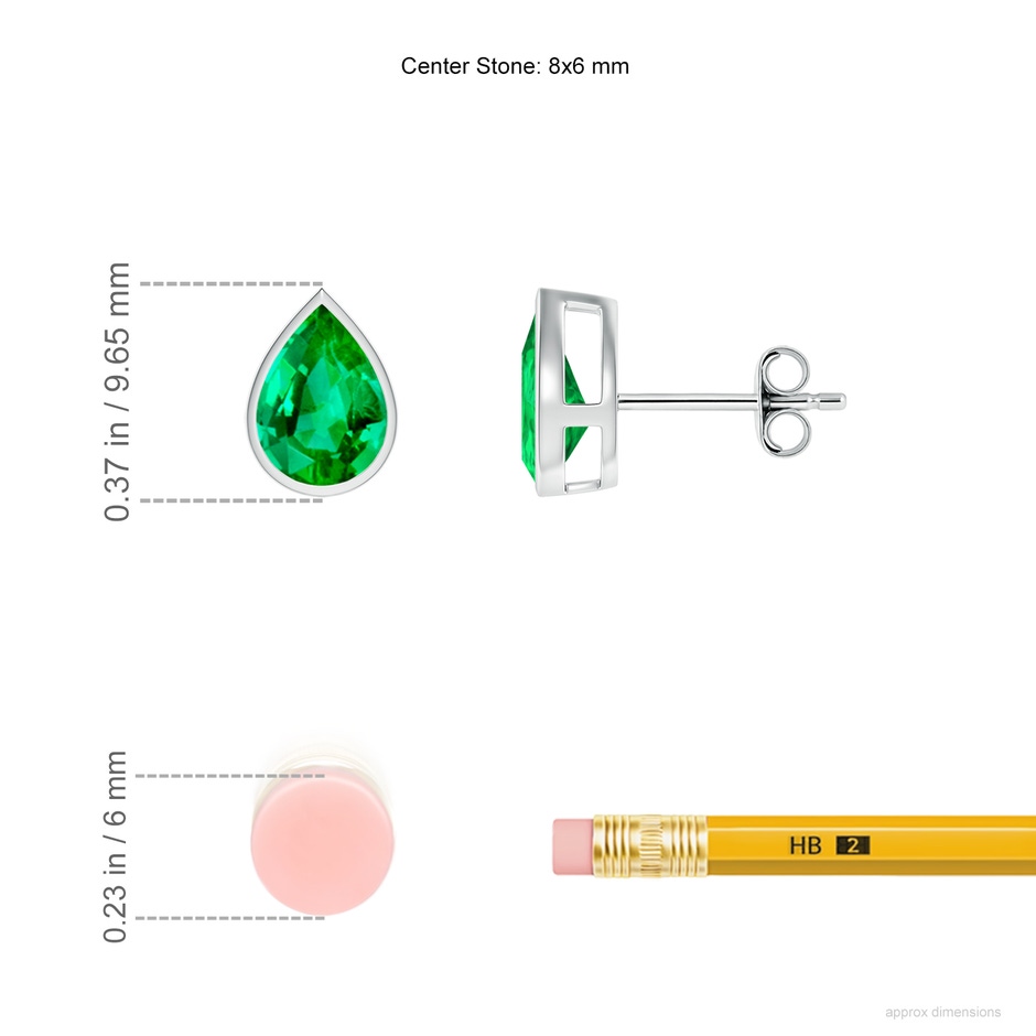 8x6mm AAA Bezel-Set Pear Emerald Solitaire Stud Earrings in White Gold ruler