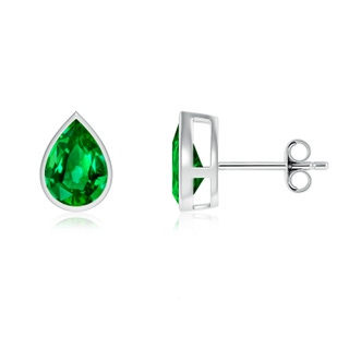 8x6mm AAAA Bezel-Set Pear Emerald Solitaire Stud Earrings in P950 Platinum