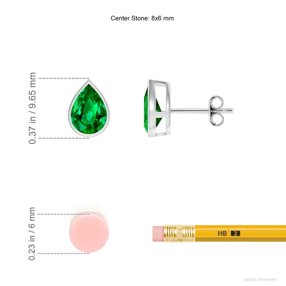 8x6mm AAAA Bezel-Set Pear Emerald Solitaire Stud Earrings in P950 Platinum ruler