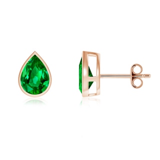 8x6mm AAAA Bezel-Set Pear Emerald Solitaire Stud Earrings in Rose Gold