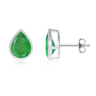 9x7mm A Bezel-Set Pear Emerald Solitaire Stud Earrings in P950 Platinum