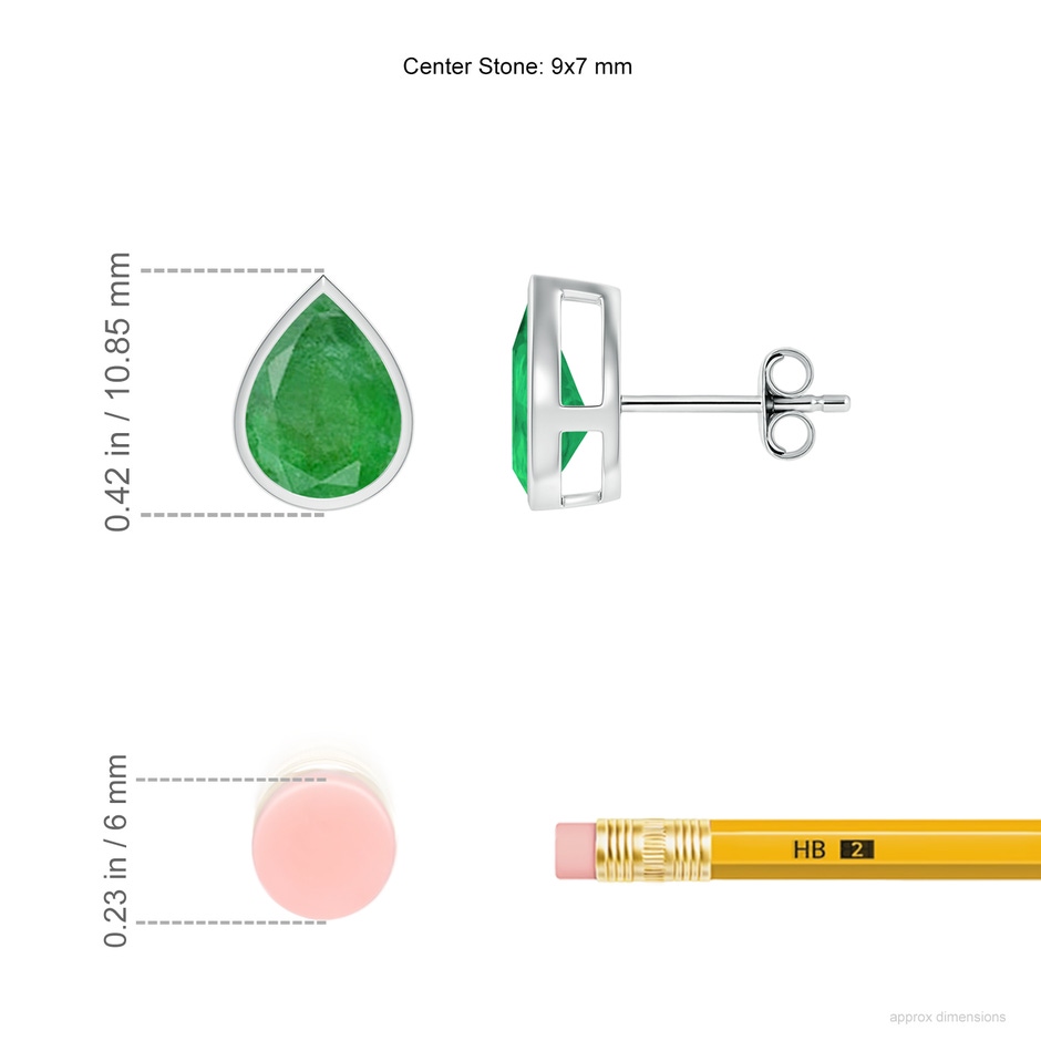 9x7mm A Bezel-Set Pear Emerald Solitaire Stud Earrings in P950 Platinum ruler