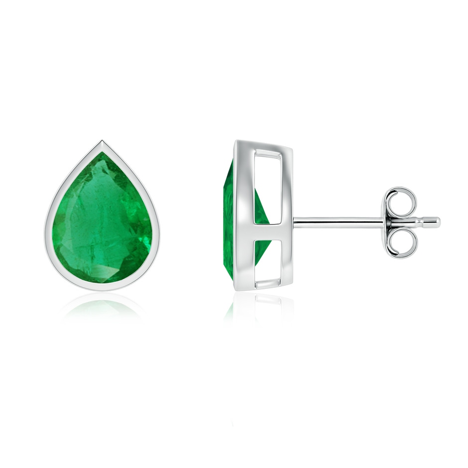 9x7mm AA Bezel-Set Pear Emerald Solitaire Stud Earrings in P950 Platinum 