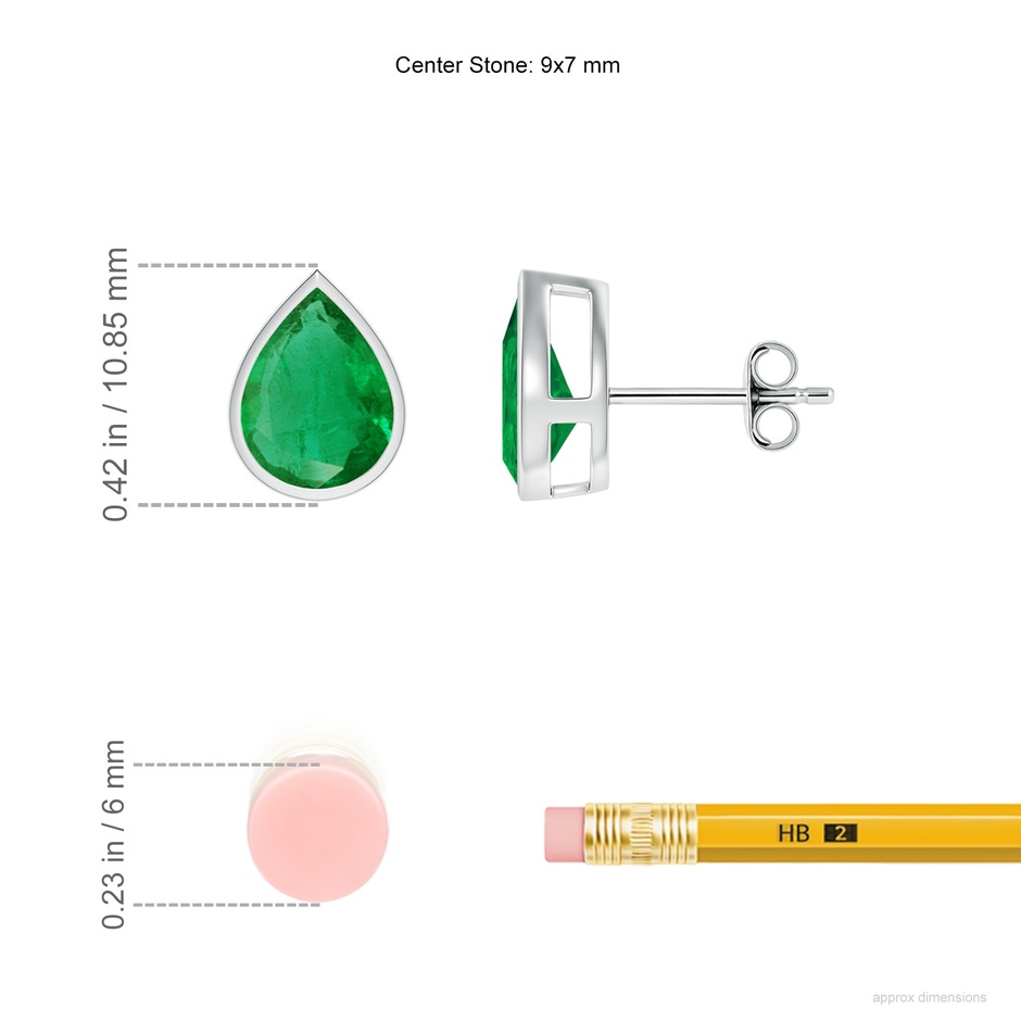 9x7mm AA Bezel-Set Pear Emerald Solitaire Stud Earrings in P950 Platinum ruler