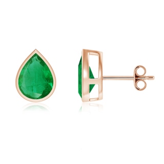 9x7mm AA Bezel-Set Pear Emerald Solitaire Stud Earrings in Rose Gold