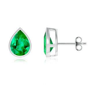 9x7mm AAA Bezel-Set Pear Emerald Solitaire Stud Earrings in P950 Platinum