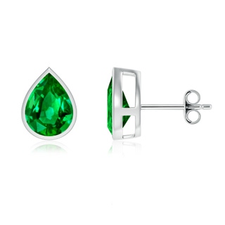 9x7mm AAAA Bezel-Set Pear Emerald Solitaire Stud Earrings in P950 Platinum