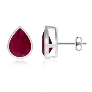 10x8mm A Bezel-Set Pear Ruby Solitaire Stud Earrings in P950 Platinum