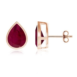 10x8mm A Bezel-Set Pear Ruby Solitaire Stud Earrings in Rose Gold